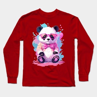 Cute Baby Panda Bear Chibi Style Color Splash Design Long Sleeve T-Shirt